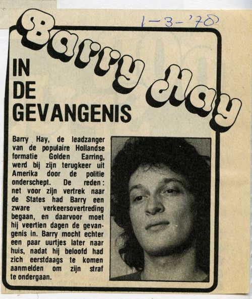 Golden Earring singer Barry Hay in prison magazine article March 01, 1978